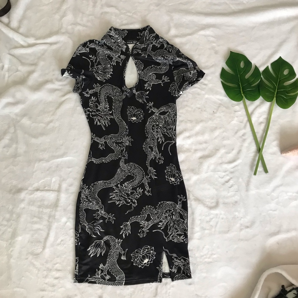 dragon print oriental mini dress